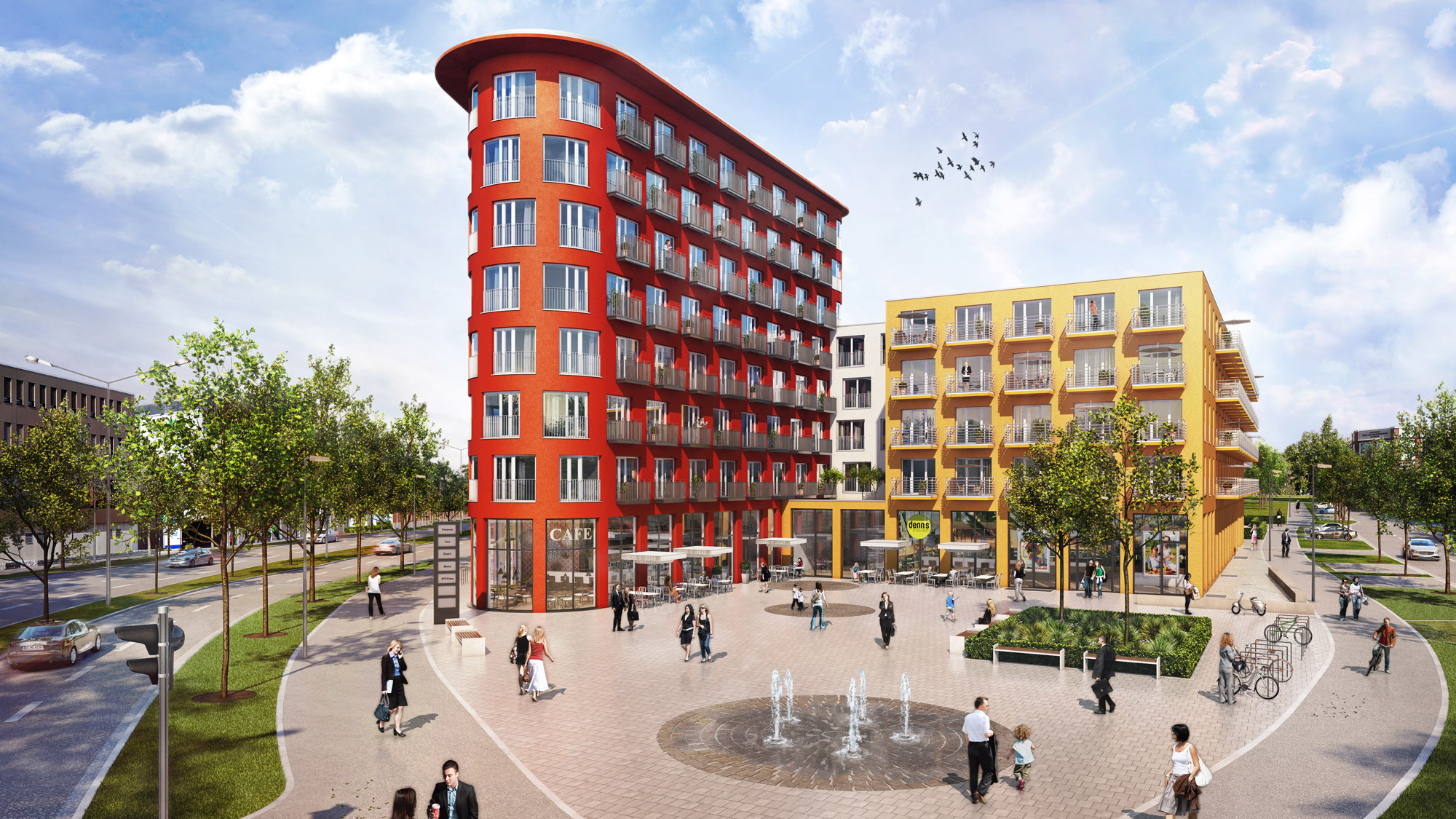 Frontansicht des studiosus 5 Apartmenthauses in Augsburg mit modernen Studentenwohnungen